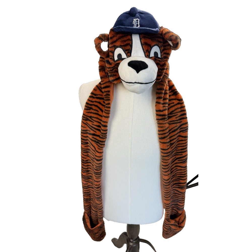 Detroit Tigers MLB Paws Mascot Hat Scarf with Pockets One Size Fits Most